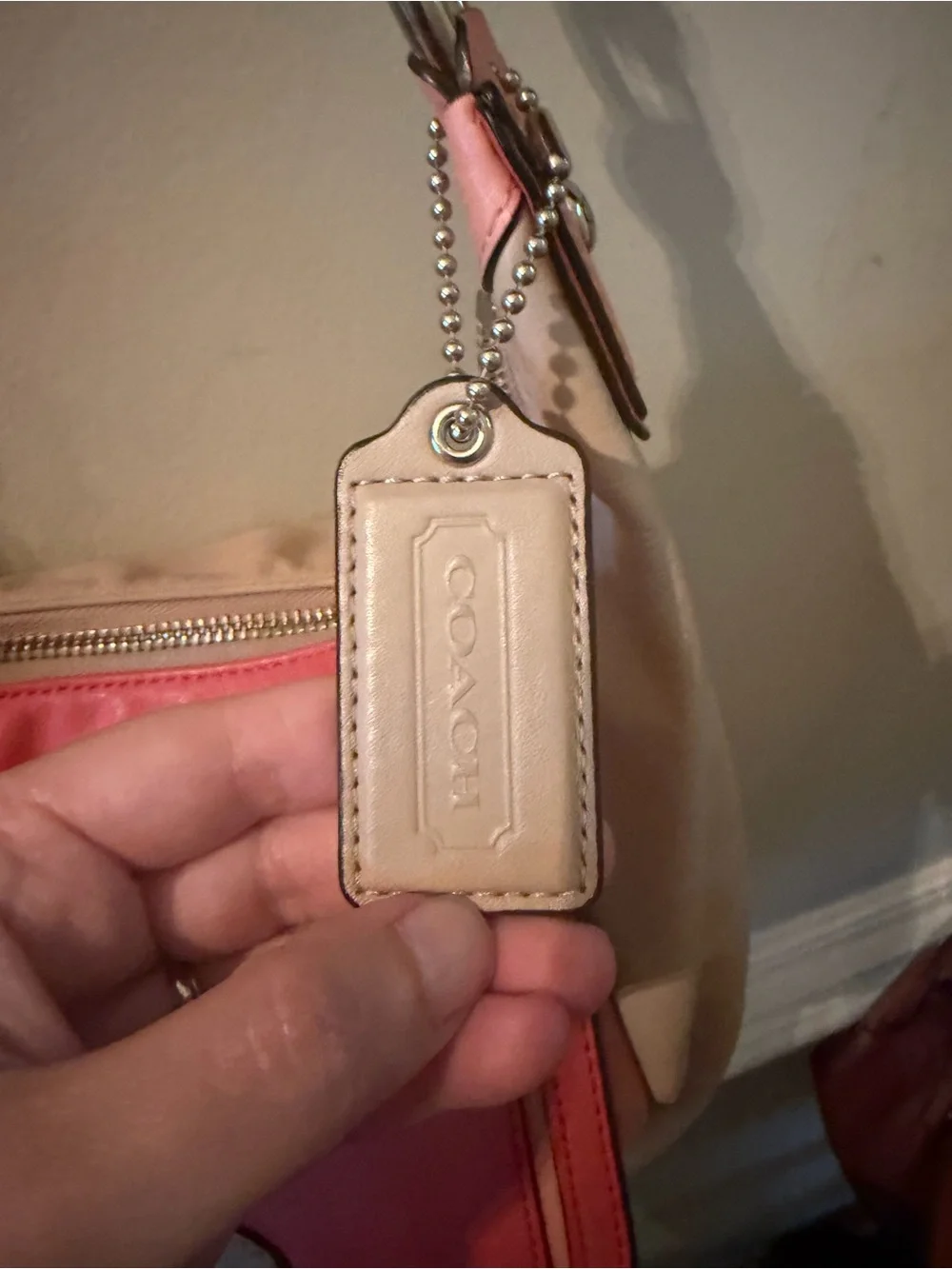 Coach Coral Pink and Cream Leather Shoulder Bag